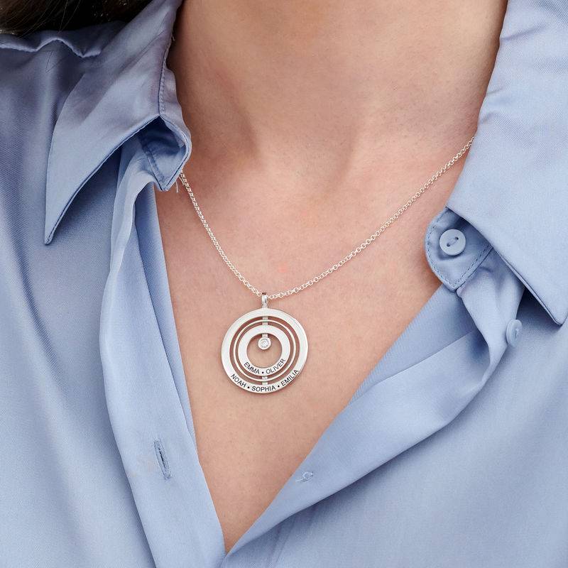 Engraved Circle of Life Necklace in Sterling Silver with Diamond product photo
