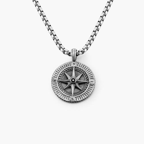 Personalized Compass Necklace in Sterling Silver product photo