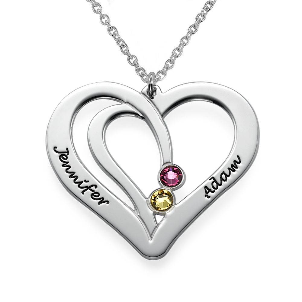 Engraved Couples Birthstone Necklace in  Premium Silver-3 product photo