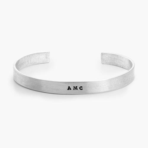 Engraved Open Bangle for Men in Sterling silver product photo