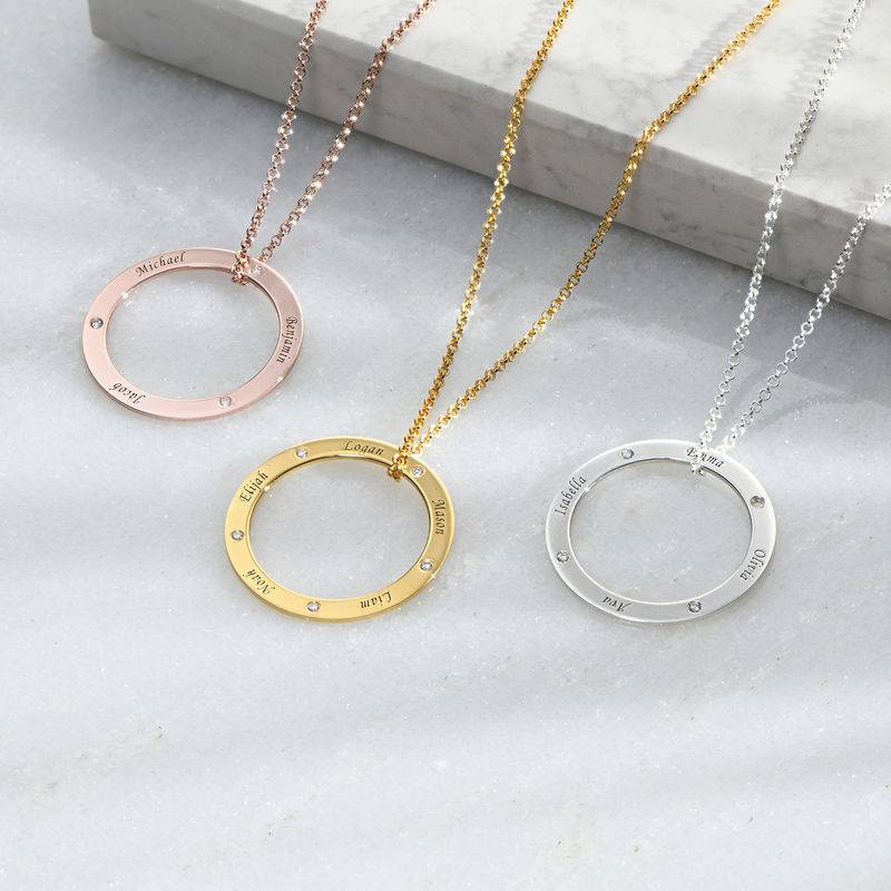 Engraved Family Circle Necklace for Mom in Rose Gold Plating-3 product photo