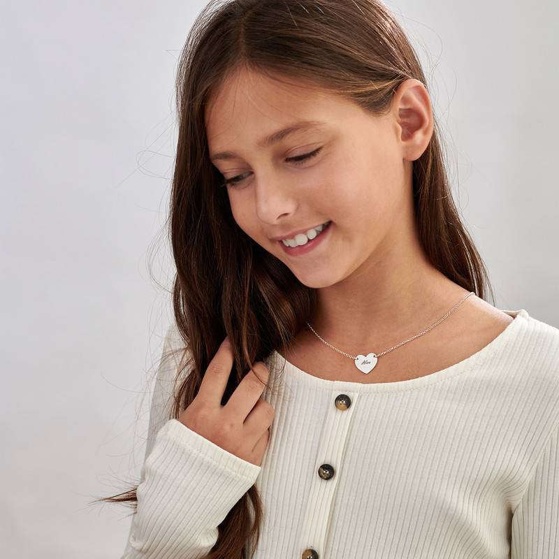 Personalized Girl's Heart Necklace in Sterling Silver-2 product photo