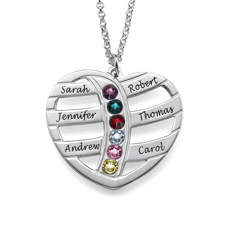 Engraved Heart Necklace with Birthstones-5 product photo