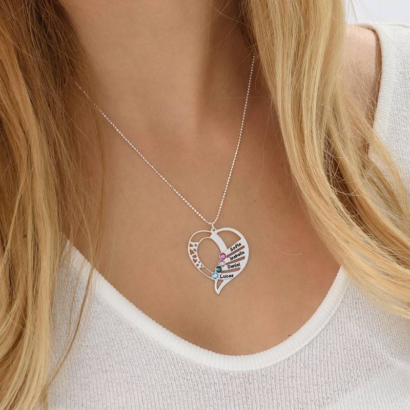 Engraved Mother Heart Necklace in 10K White Gold product photo