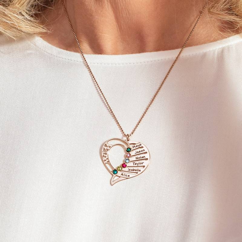 Engraved Mother Heart Necklace in Rose Gold Plated-4 product photo