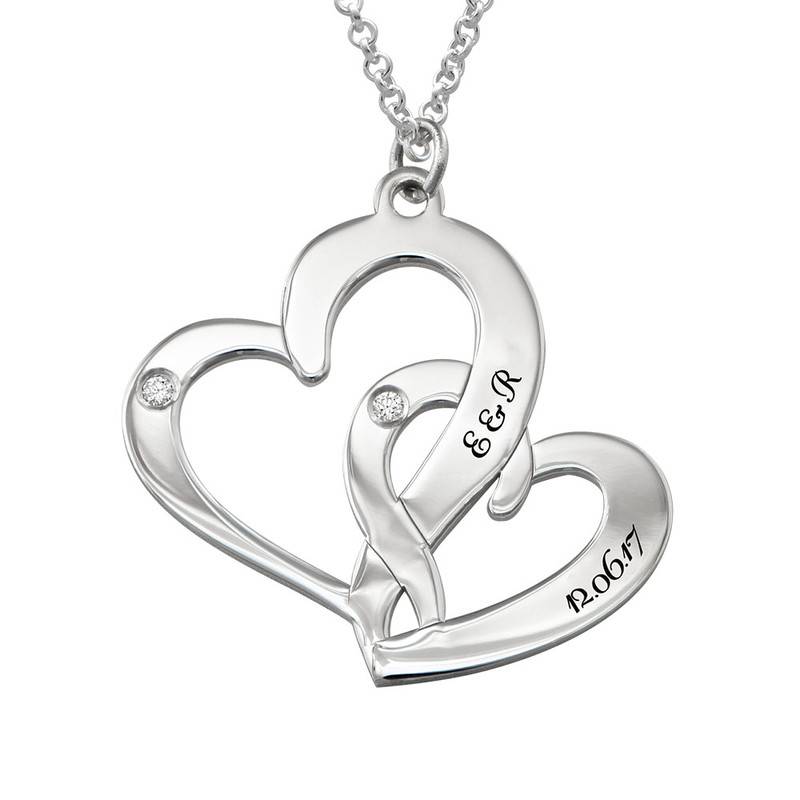 Interlocking Heart Sterling Silver Necklace with Diamonds-1 product photo