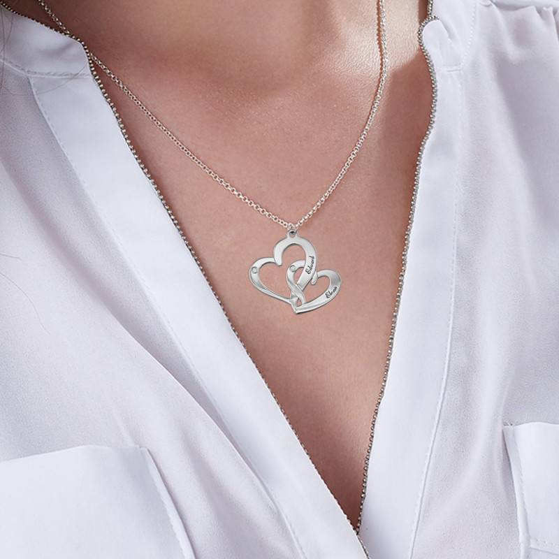 Interlocking Heart Sterling Silver Necklace with Diamonds-3 product photo