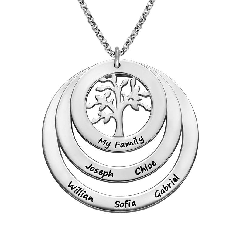 Family Circle Necklace with Hanging Family Tree - Silver-1 product photo