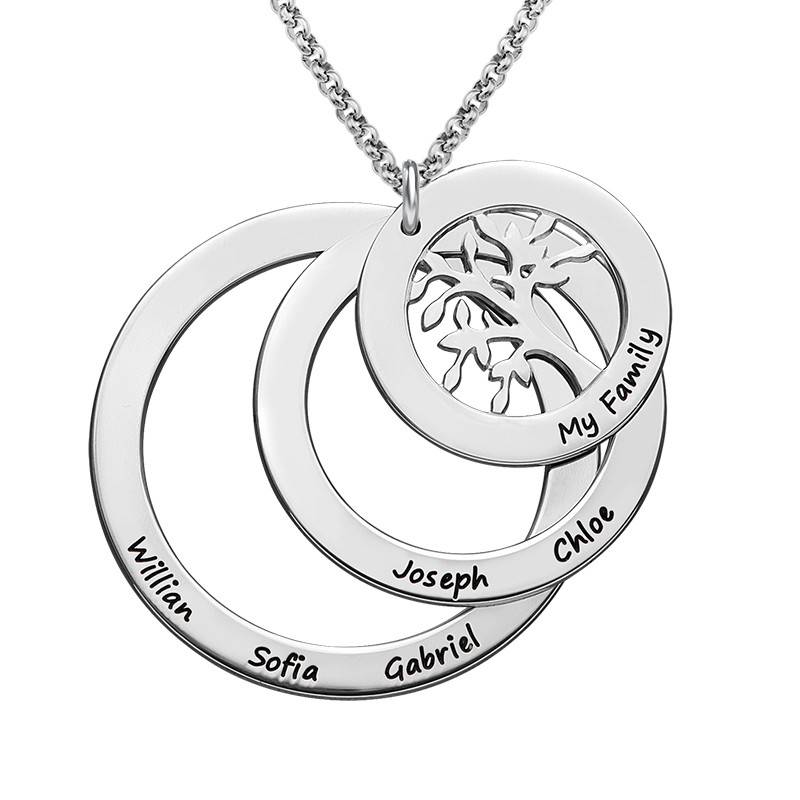 Family Circle Necklace with Hanging Family Tree - Silver-3 product photo