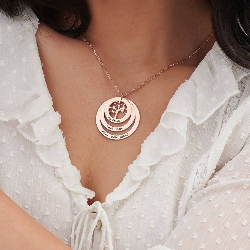 Family Circle Necklace with Hanging Family Tree - Rose Gold Plated-3 product photo
