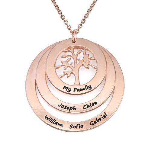 Family Circle Necklace with Hanging Family Tree - Rose Gold Plated product photo