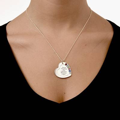 Just for Mom Engraved Heart Sterling Silver Necklace with Birthstones-2 product photo