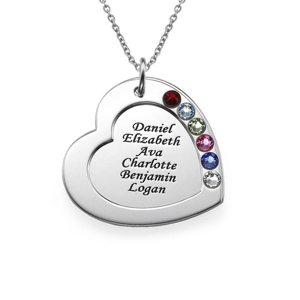 Just for Mom Engraved Heart Sterling Silver Necklace with Birthstones-6 product photo