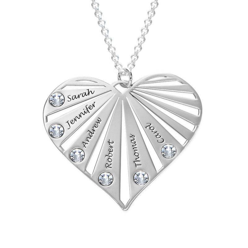 Mom Heart Sterling Silver Necklace with Birthstones-2 product photo