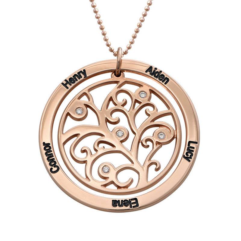 Family Tree Birthstone Necklace Rose Gold Plated with Diamonds-1 product photo