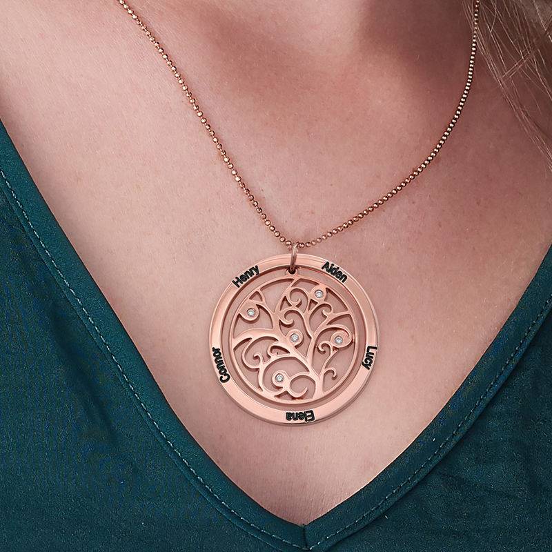 Family Tree Birthstone Necklace Rose Gold Plated with Diamonds-4 product photo