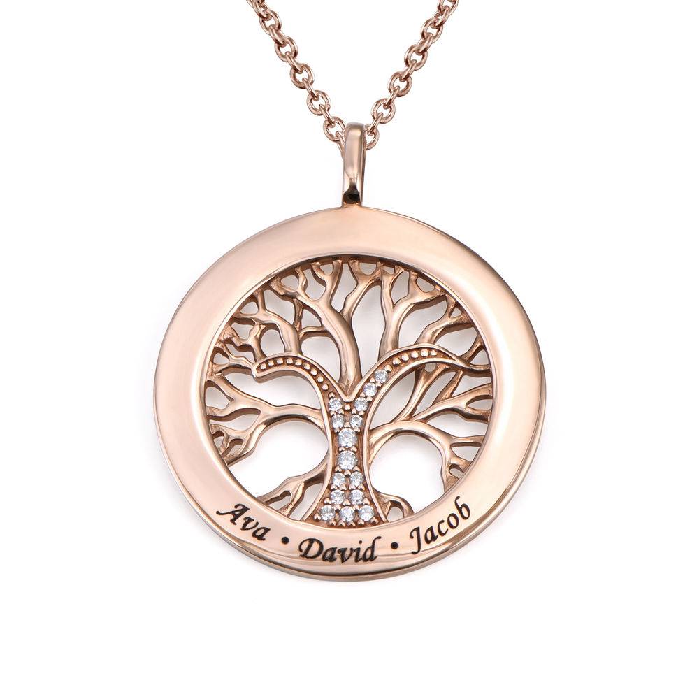 Family Tree Circle Necklace with Cubic Zirconia - Rose Gold Plating-2 product photo