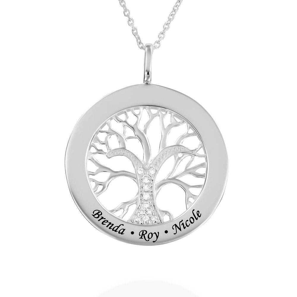 Family Tree Circle Necklace with Diamond in Sterling Silver-5 product photo