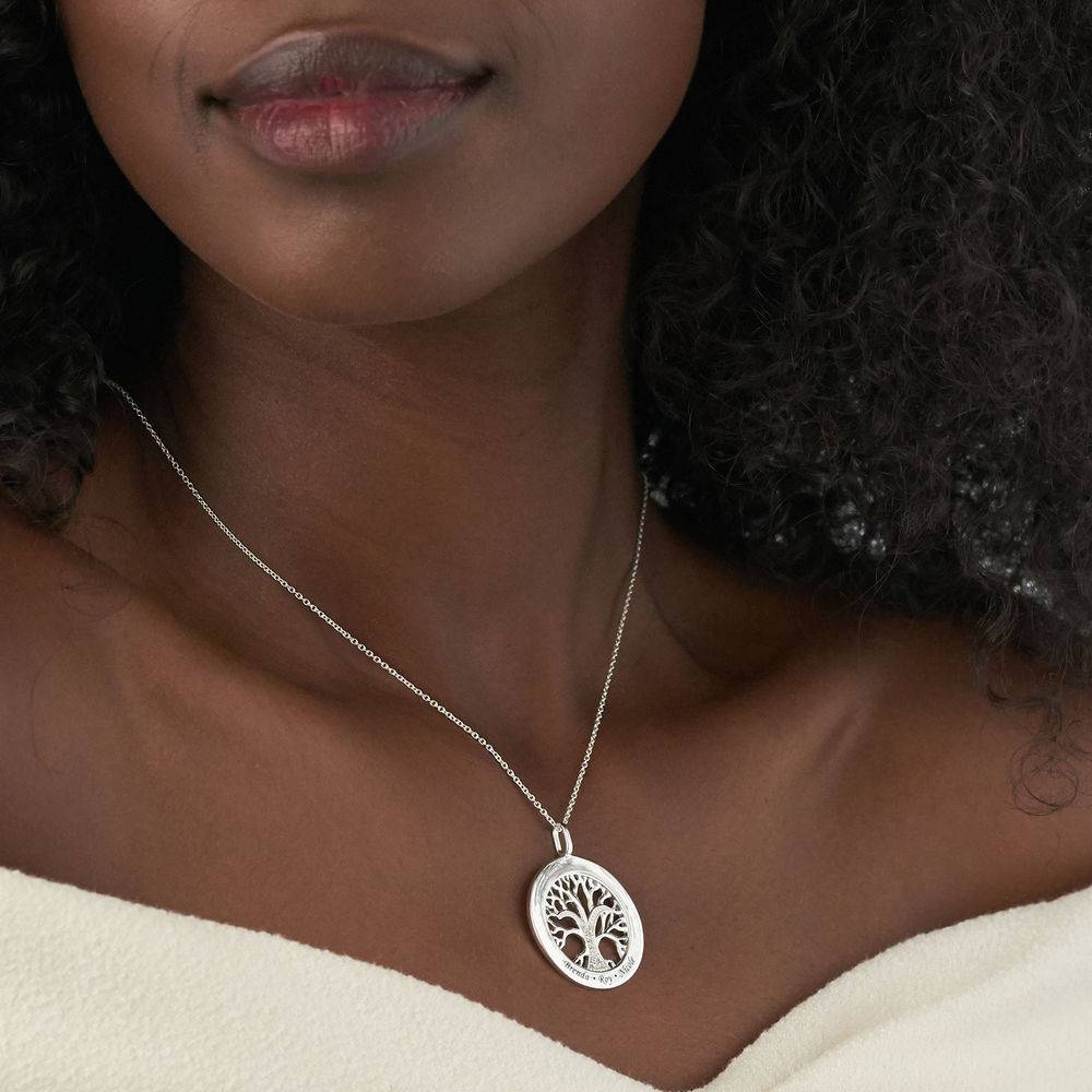 Family Tree Circle Necklace with Diamond in Sterling Silver-2 product photo