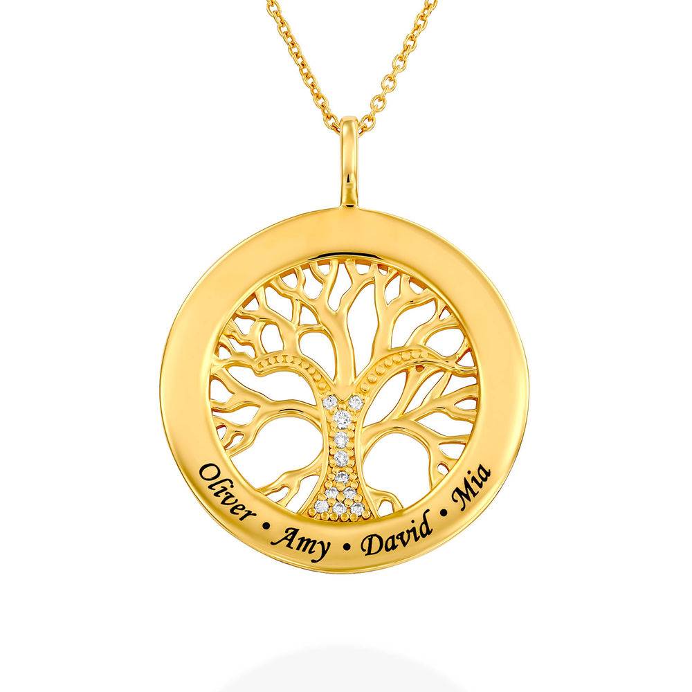 Family Tree Circle Necklace with Lab Diamond in Gold Plating-4 product photo