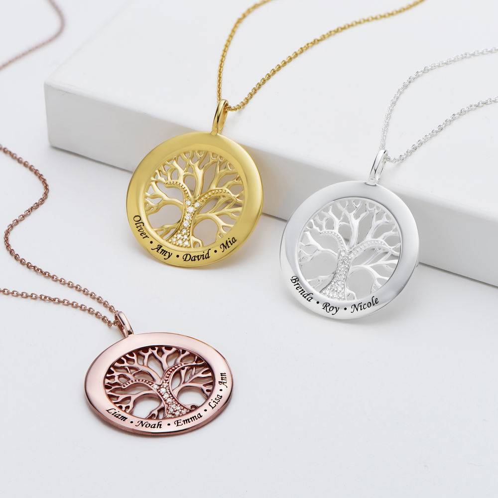 Family Tree Circle Necklace with Lab Diamond in Gold Plating-5 product photo