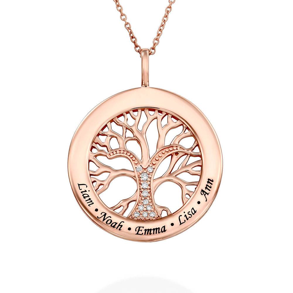 Family Tree Circle Necklace with Lab Diamond in Rose Gold Plating-4 product photo