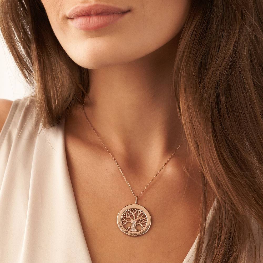 Family Tree Circle Necklace with Lab Diamond in Rose Gold Plating-3 product photo