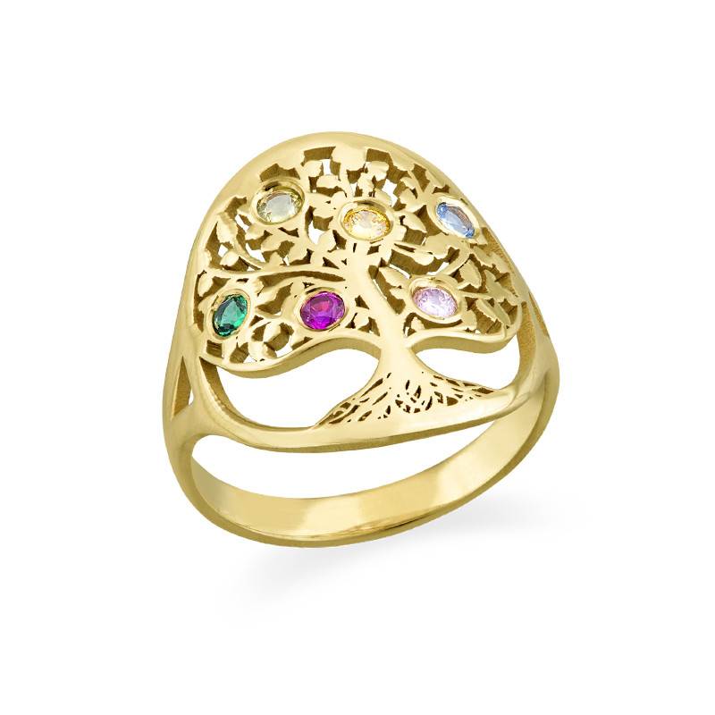 Family Tree Ring with Birthstones in Gold Plating-3 product photo