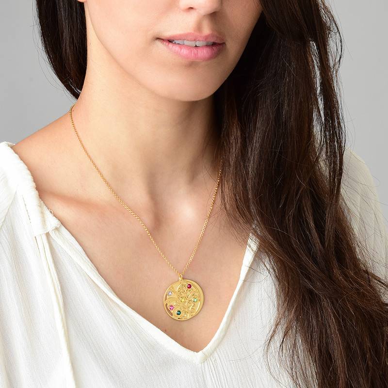 Filigree Family Tree Birthstone Necklace - Gold Plated-4 product photo
