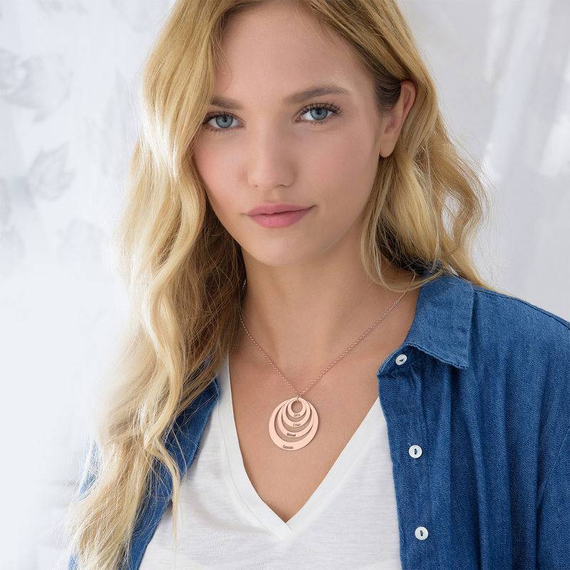 Four Open Circles Necklace with Engraving in Rose Gold Plating-7 product photo
