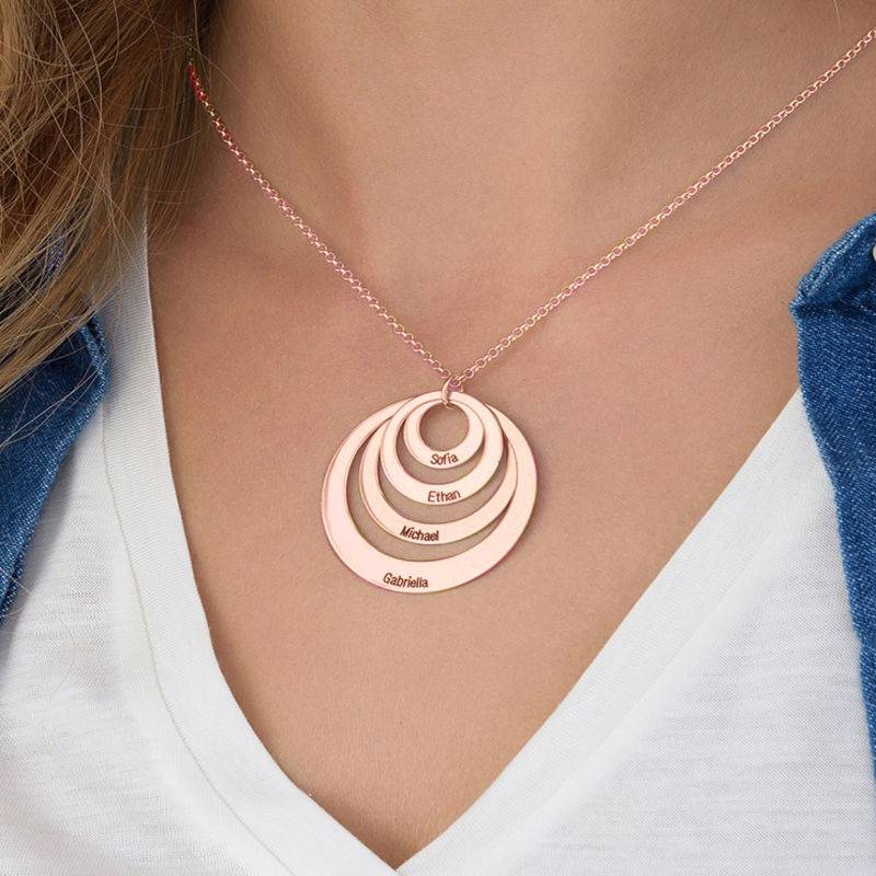 Four Open Circles Necklace with Engraving in Rose Gold Plating-3 product photo