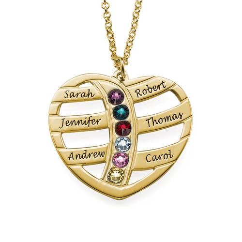 Engraved Gold Heart Necklace with Birthstones product photo