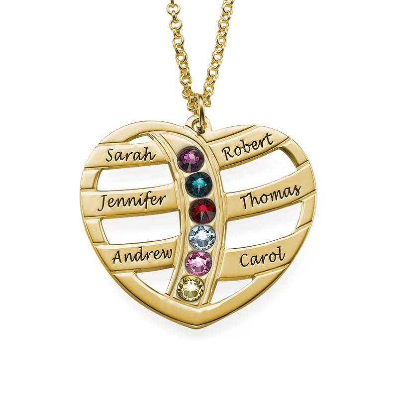 Engraved Gold Heart Necklace with Birthstones-2 product photo