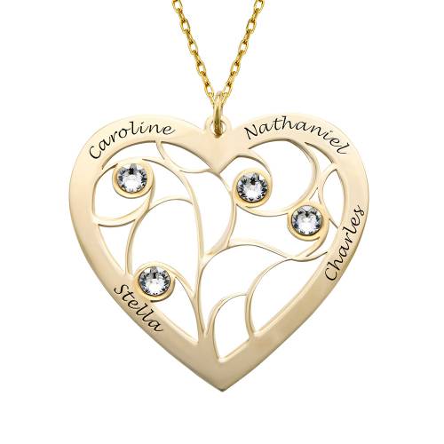 Engraved Heart Family Tree Necklace in Gold 10k product photo