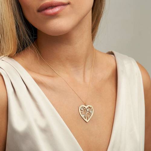 Engraved Heart Family Tree Necklace in Gold 10k product photo