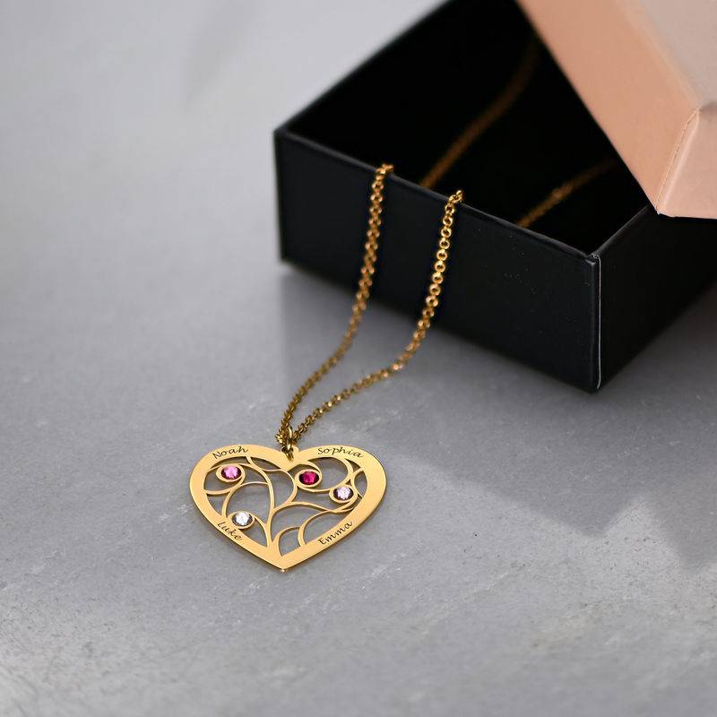 Engraved Heart Family Tree Necklace in Gold Plating-3 product photo