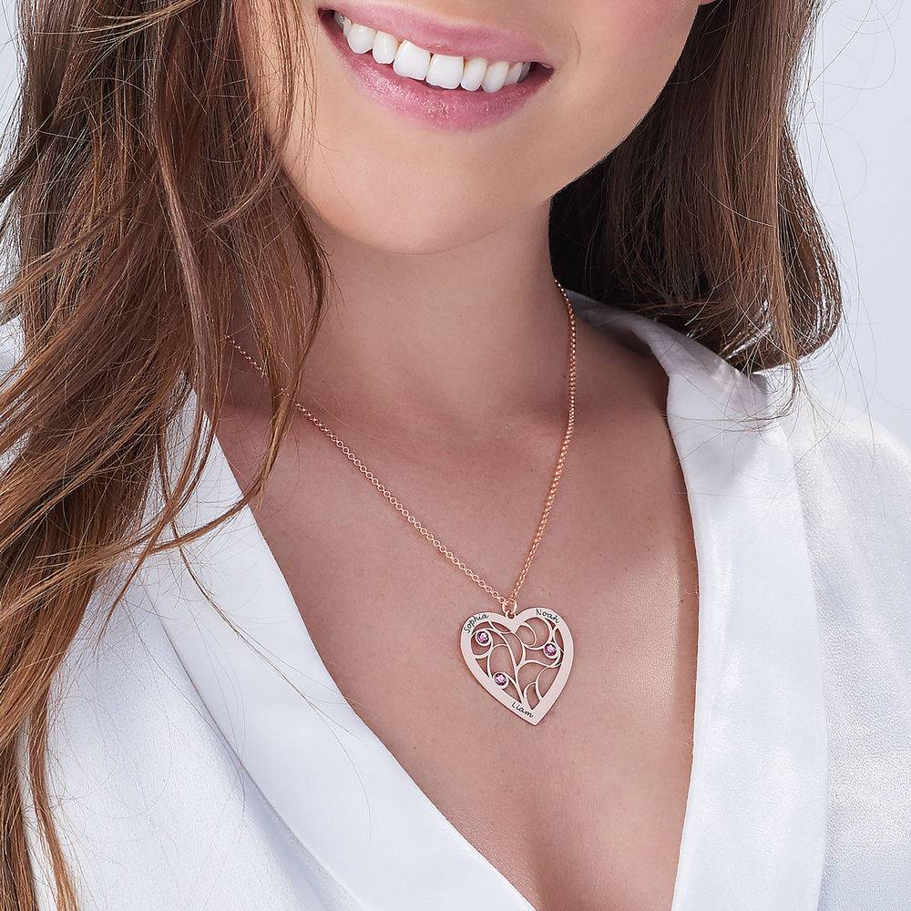 Engraved Heart Family Tree Necklace in Rose Gold Plating-7 product photo