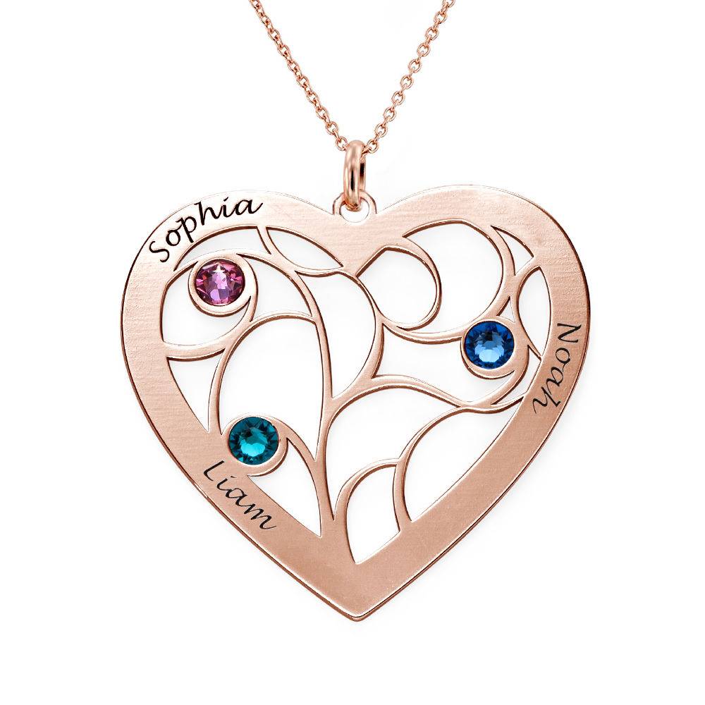 Engraved Heart Family Tree Necklace in Rose Gold Plating-5 product photo