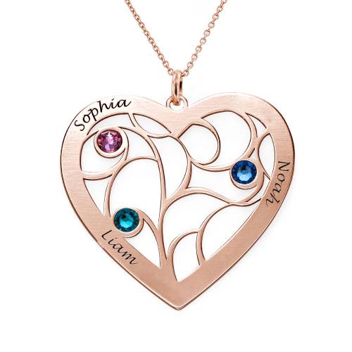 Engraved Heart Family Tree Necklace in Rose Gold Plating product photo