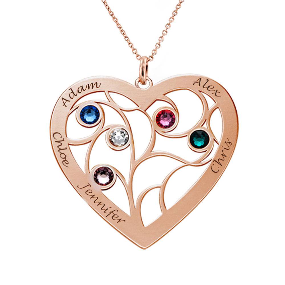 Engraved Heart Family Tree Necklace in Rose Gold Plating-3 product photo