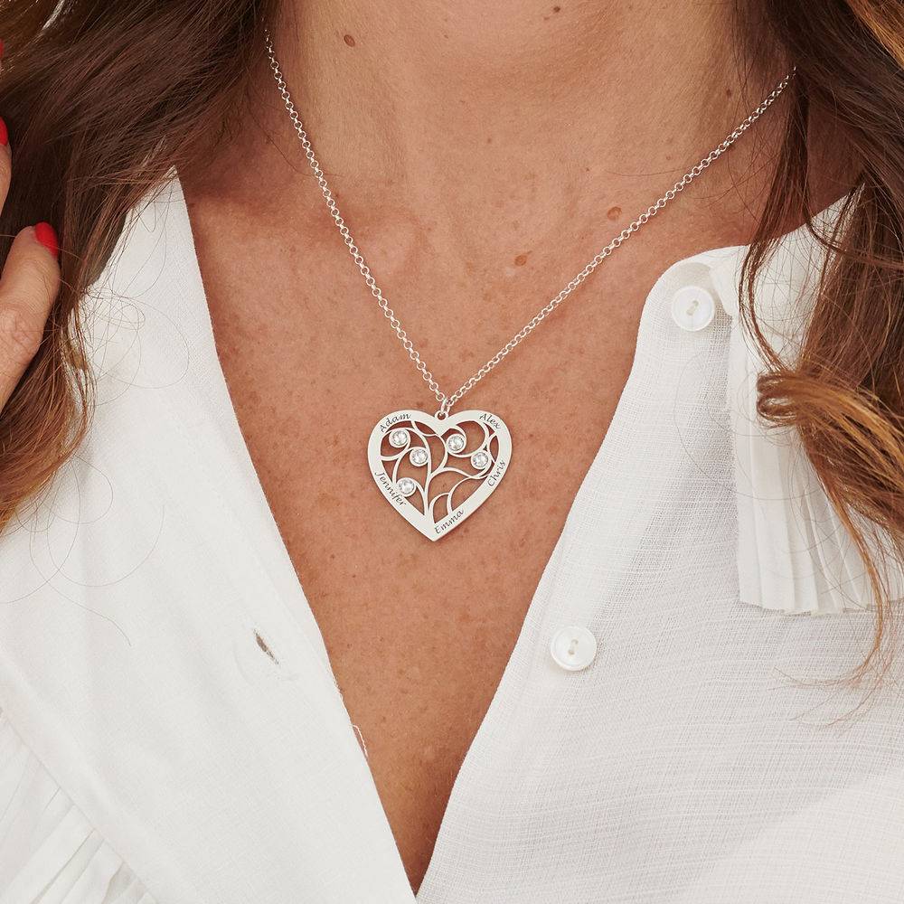 Engraved Heart Family Tree Necklace in Sterling Silver-4 product photo