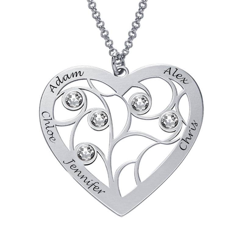 Engraved Heart Family Tree Necklace in Sterling Silver-2 product photo