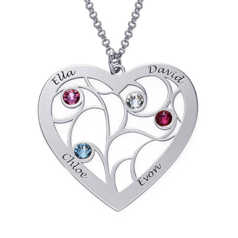 Engraved Heart Family Tree Necklace in Sterling Silver-3 product photo
