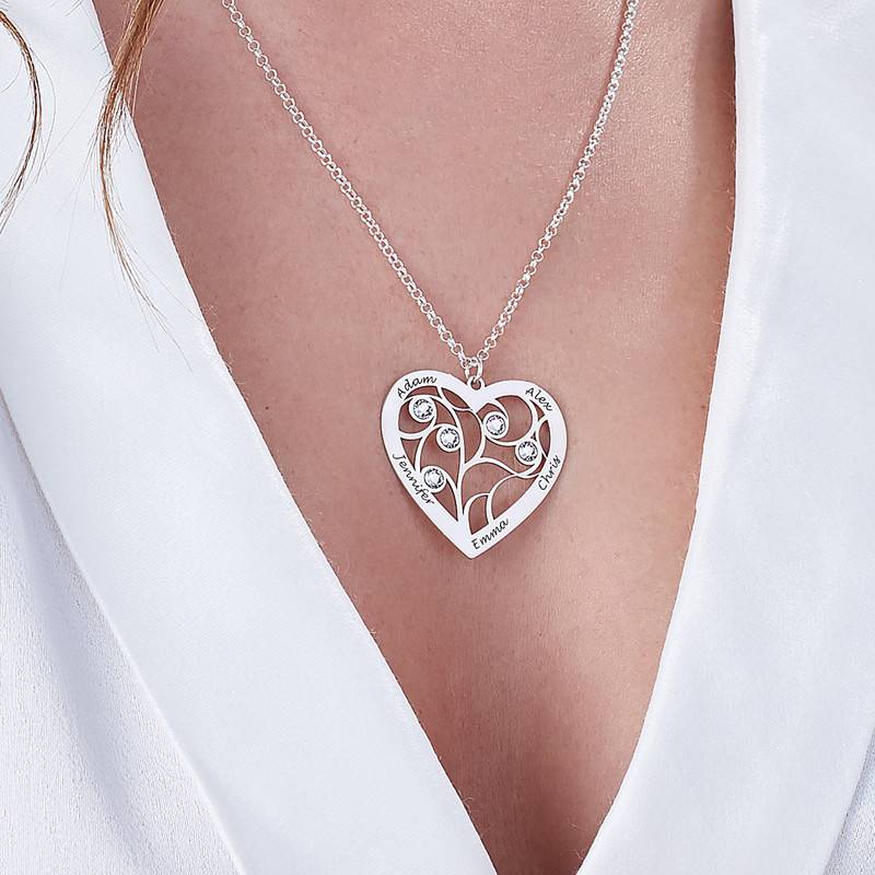 Engraved Heart Family Tree Necklace in Sterling Silver-4 product photo