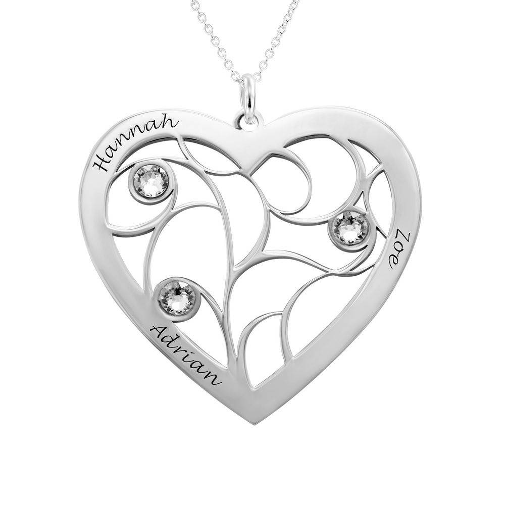 Engraved Heart Family Tree Necklace in White Gold 10k-3 product photo