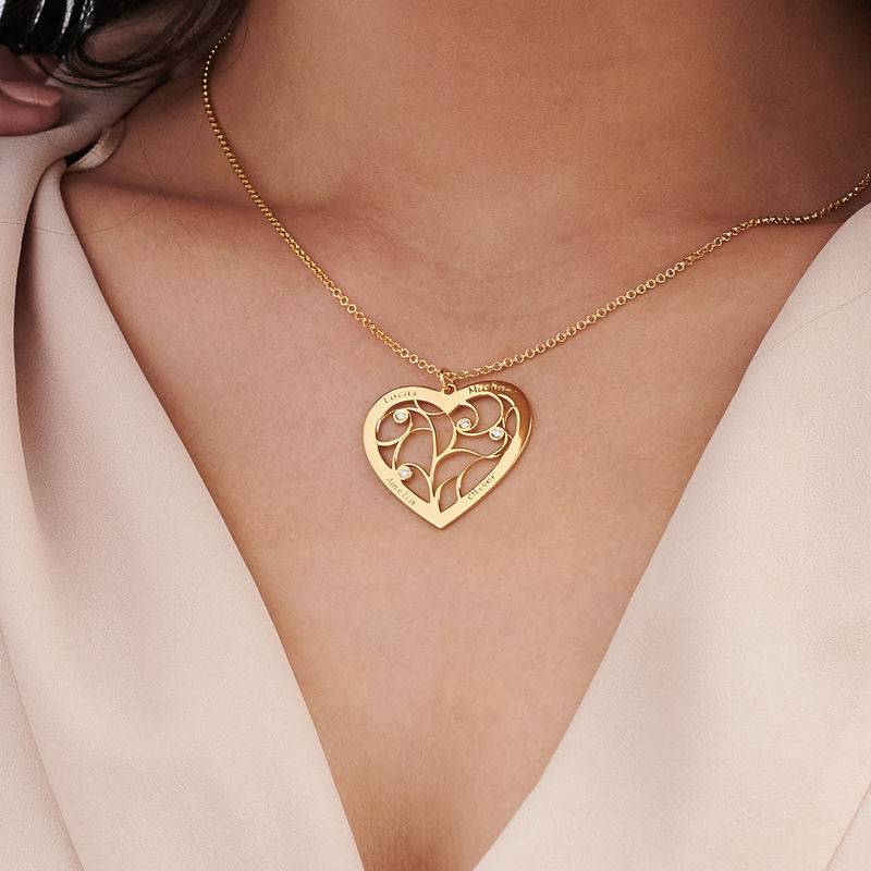 Engraved Heart Family Tree Necklace in Gold Vermeil with Diamonds-3 product photo