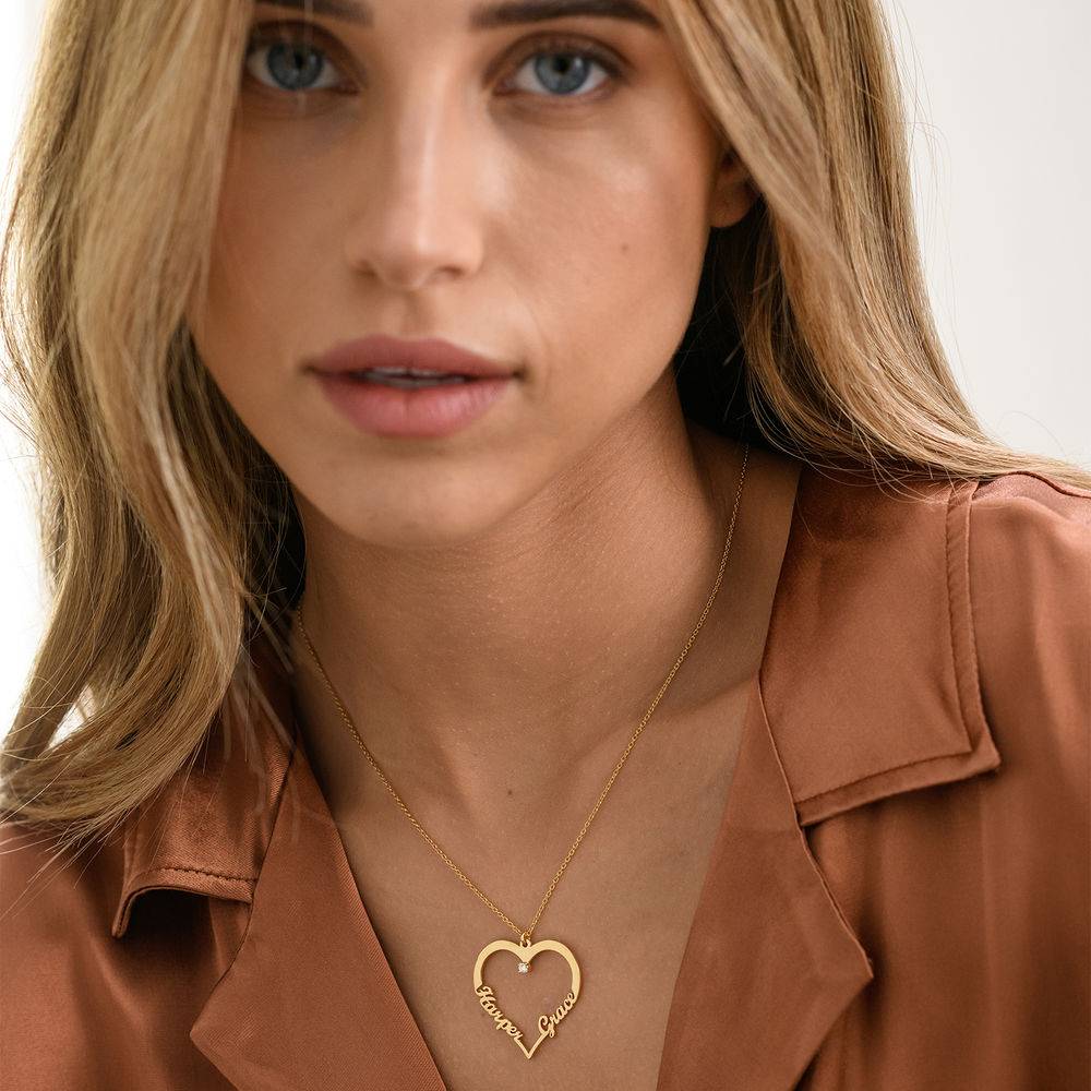 Personalized Heart Necklace with Diamond in Gold Plating-1 product photo