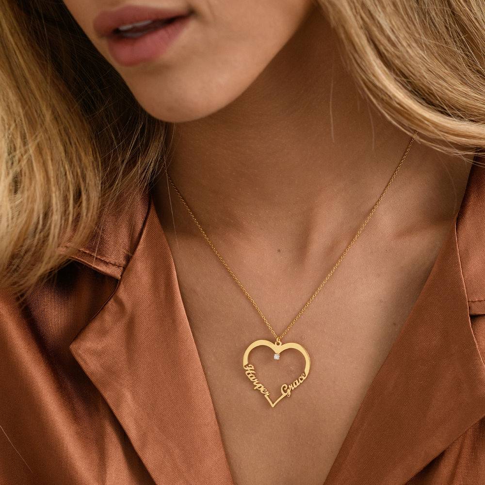 Personalized Heart Necklace with Diamond in Gold Plating-4 product photo