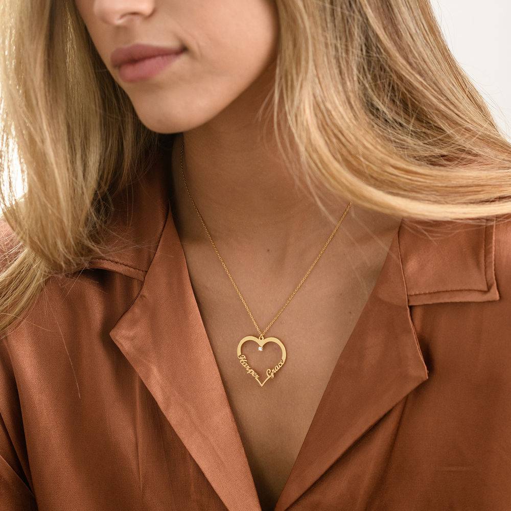 Personalized Heart Necklace with Diamond in Gold Vermeil-4 product photo