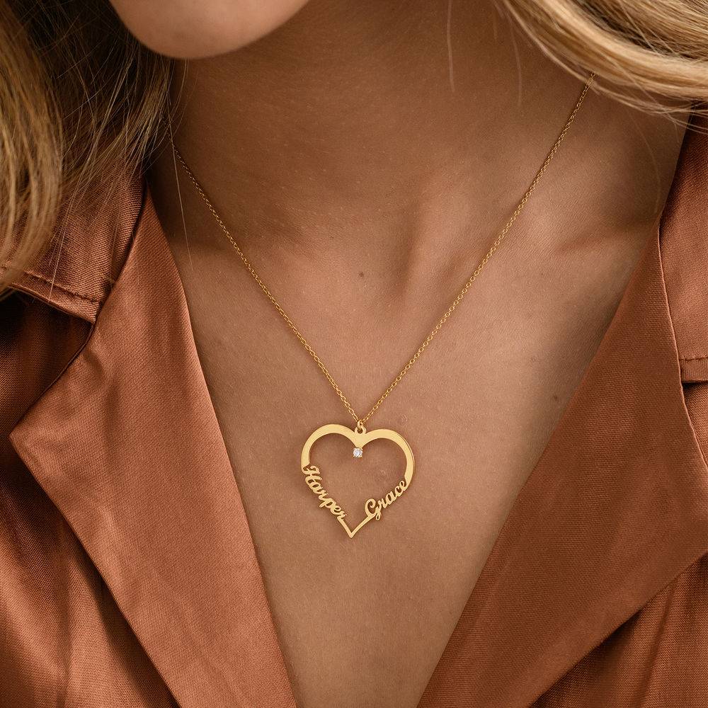 Personalized Heart Necklace with Diamond in Gold Vermeil-2 product photo
